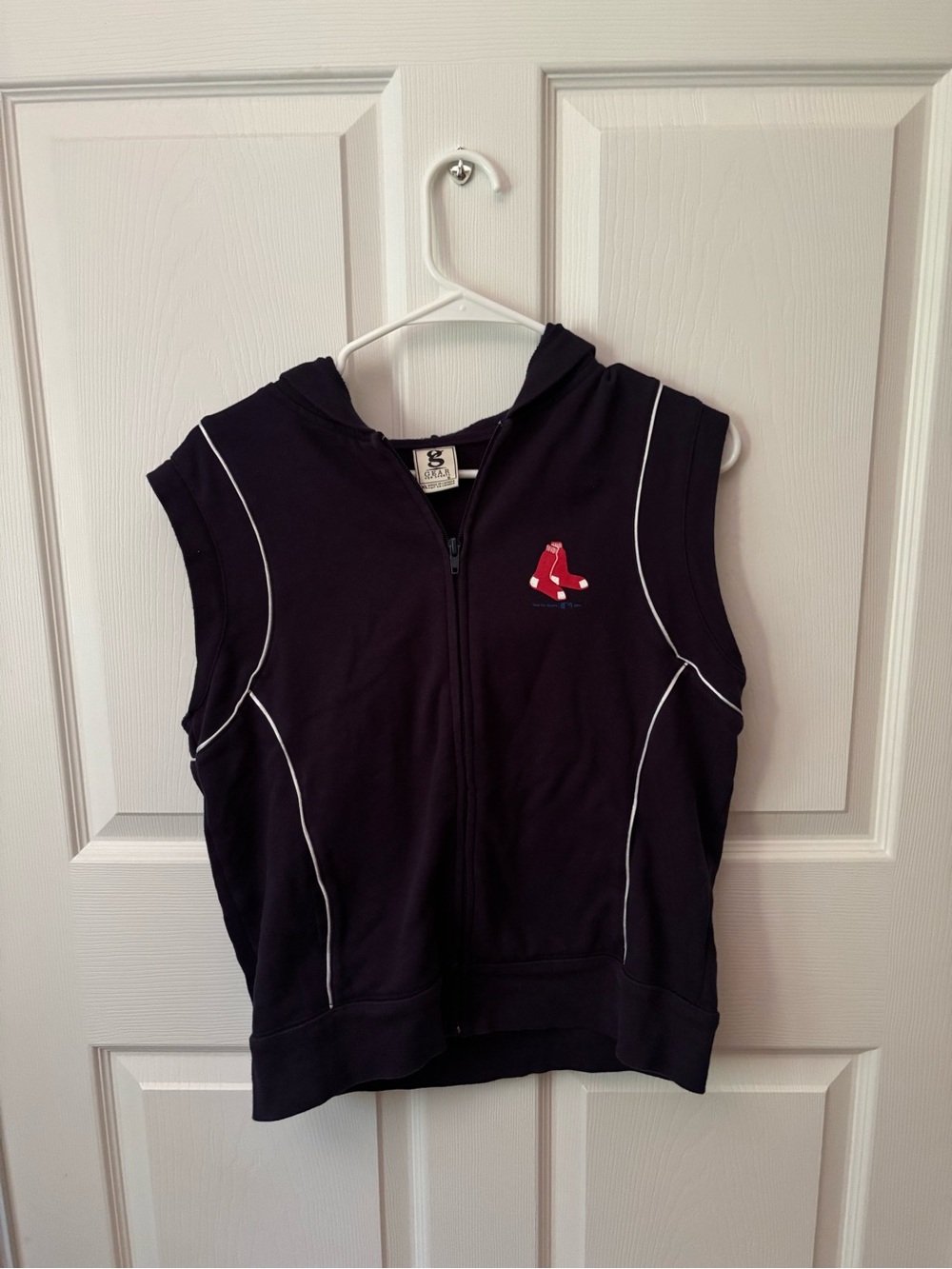 Vintage Y2K Boston Red Sox Zip-Up Hoodie Vest - Navy with Red Logo